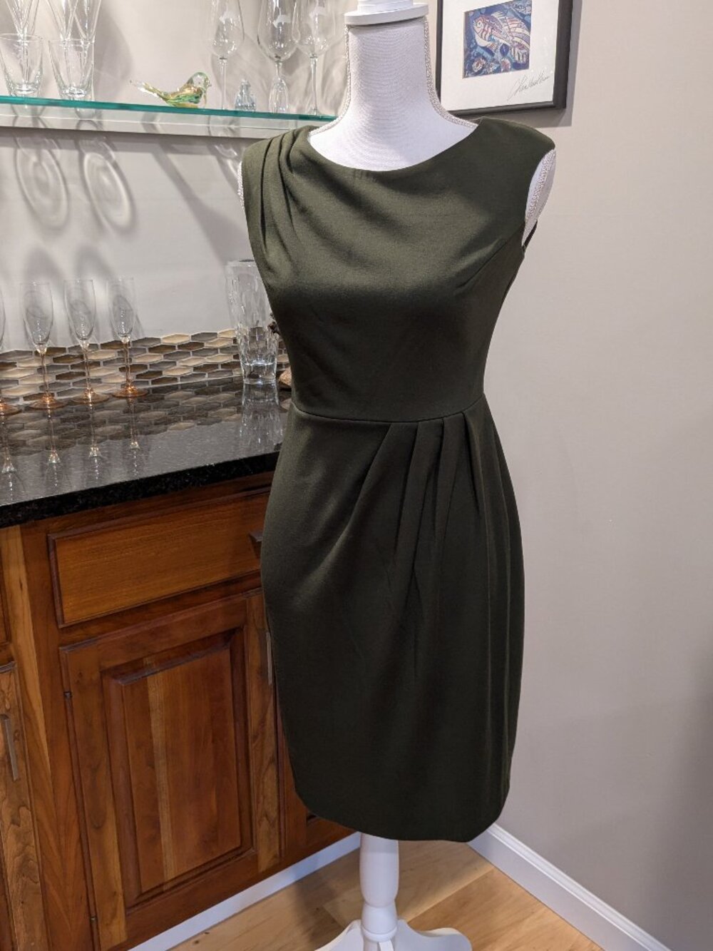 Vintage Jones New York Olive Sage Sleeveless Knit Cocktail Office or Date Night